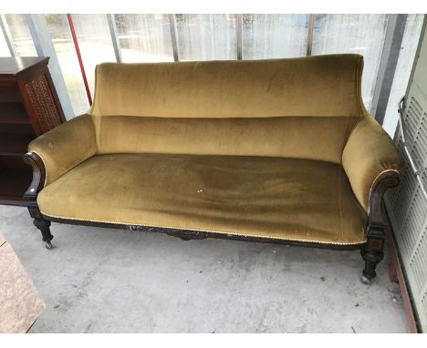 AN INLAID MAHOGANY TWO SEATER SOFA 