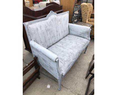 A SHABBY CHIC GREY PAINTED TWO SEATER SOFA 