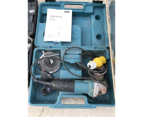 A MAKITA 110 VOLT ANGLE GRINDER - MODEL 9554NB WITH CASE AND INSTRUCTION MANUAL - SOLD IN WORKING ORDER 