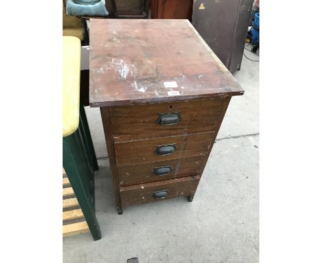 A VINTAGE MAHOGANY OFFICE CHEST OF FOUR DRAWERS 