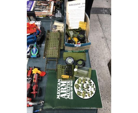 A MIXED GROUP OF MECCANO ARMY METAL SPARE PARTS, WHEELS ETC 