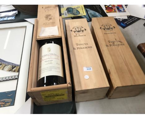 THREE VINTAGE 3 LITRE WINE BOTTLES (EMPTY) WITH WOODEN CASES 