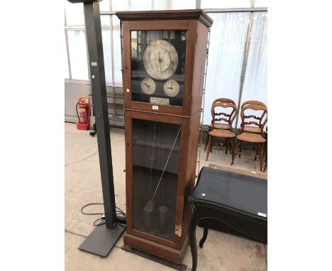 A VINTAGE EVERETT EDGECUMBE MAHOGANY ELECTRIC LONG CASE CLOCK WITH THREE DIALS 