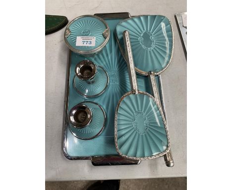 A VINTAGE ENAMEL DRESSING TABLE SET 