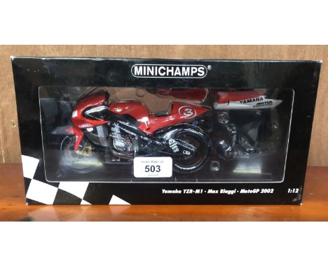 A BOXED 1:12 SCALE MINICHAMPS YAMAHA YZR-M1 MAX BIAGI MOTO GP 2002 DIE CAST MODEL 