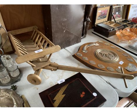 A SMALL VINTAGE WOODEN TOY CART 