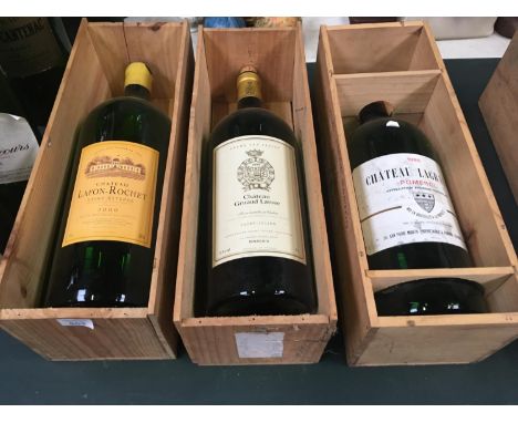 THREE VINTAGE WINE BOTTLES (EMPTY) WITH CASES 