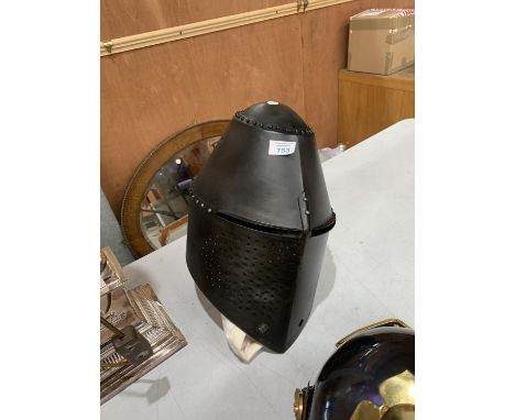 A KNIGHTS HELMET WITH CLOTH LINER 