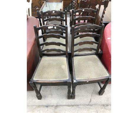 FOUR LADDER BACK OAK DINING CHAIRS 