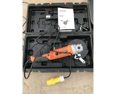 AN EVOLUTION RAGE TWIN 110 VOLT 155 MM TWIN BLADE SAW - MODEL H489 WITH CASE AND INSTRUCTION MANUAL - SOLD IN WORKING ORDER 