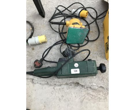 TWO 110 VOLT ITEMS - A BOSCH PBS 60 BELT SANDER AND A DE WALT DE 411 PALM SANDER - SOLD IN WORKING ORDER 