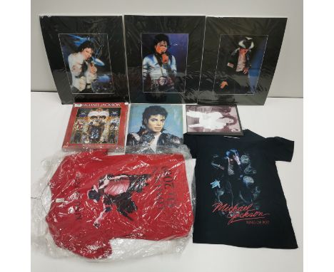 A mixed collection of Michael Jackson memorabilia.