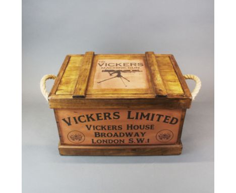 A reproduction wooden ammunition box. 41 x 31 x 24cm.