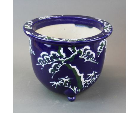 A Chinese hand painted porcelain planter. Dia. 31cm, H. 24cm. (af to rim)