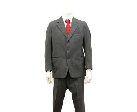 A Stovel &amp; Mason dark grey double-breasted pinstripe suit,a Stovel &amp; Mason light grey single-breasted striped suit,a 