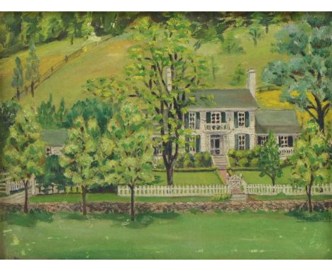 Mary MunnBoxwood Farmsigned l.r, dated 1938, oil on board22.5 x 29.5cmBoxwood Farm was the first country home of Douglas and 