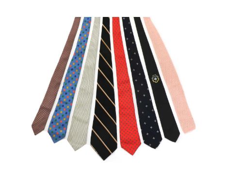 A collection of eight ties,comprising: a Turnbull &amp; Asser red ground tie, a blue multicolour spot tie, a Nica &amp; Rattn