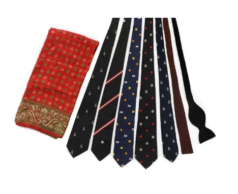 Six ties, various brands,a velvet bow tie by Turnbull &amp; Asser, anda red ground silk scarf (8)