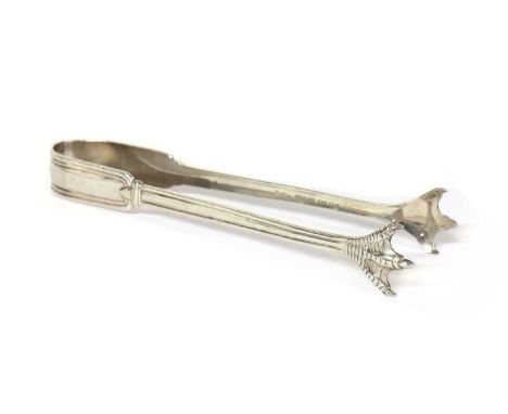 A pair of Cartier sterling silver tongs,thread pattern with eagle claw grips, stamped 'sterling 925-1000', 18cm long, 2.6oztC