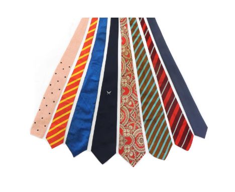 A collection of eight ties, comprising: a Huntsman Savile Row tie, a Turnbull &amp; Asser green and brown striped tie and oth