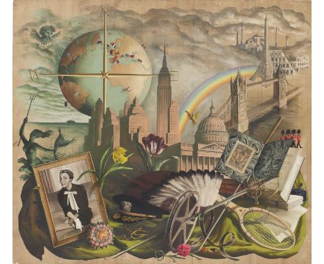 20th century The Life of Douglas Fairbanks Jr on a world stage, as a collage oil on board101.5 x 114.5cm, unframedAs seen in 