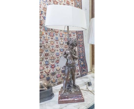 TABLE LAMP, with base depicting Pan, Porta Romana shade, 86cm H.