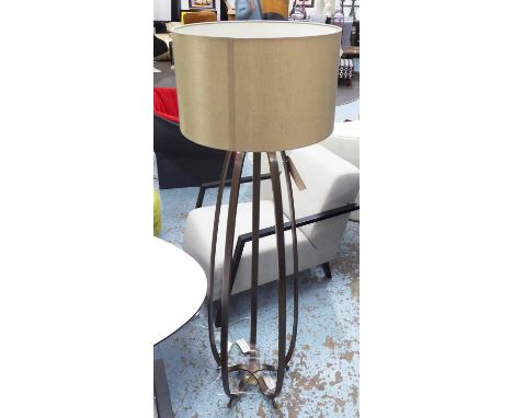 STANDARD LAMP, curved bronzed frame, 159cm including shade.