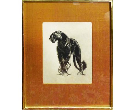 PAUL JOUVE (French 1880-1973) 'Black panther', lithograph, on Japan paper, with signature in the stone, 35cm x 25cm, framed a