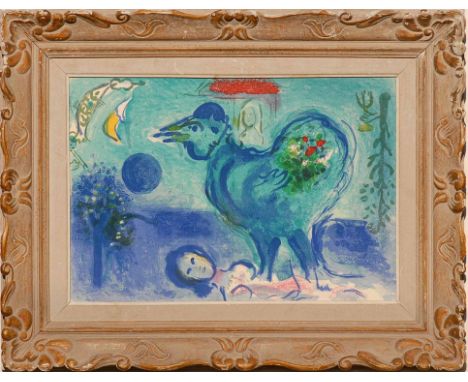 MARC CHAGALL 'Paysage au Coq', original lithograph, ref: Sur 4 Murs, 1958, printed by Maeght, framed and glazed, 40cm x 55cm.