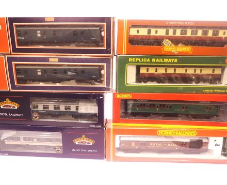 Eight coaches; Hornby LMS T.P.O and Southern Maunsell, Lima - Express Parcels x2, Bachmann in blue/grey restaurant etc. P&amp