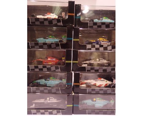 Ten Onyx 1:43 scale Formula 1 cars. P&amp;P Group 2 (£18+VAT for the first lot and £3+VAT for subsequent lots) 