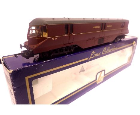 Lima Express parcels railcar W34 maroon. P&amp;P Group 1 (£14+VAT for the first lot and £1+VAT for subsequent lots) 