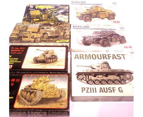 Seven 1:72 scale plastic kits, German military vehicles. P&amp;P Group 1 (£14+VAT for the first lot and £1+VAT for subsequent