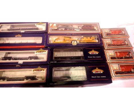Six Bachmann wagons including; VGA x2, Bogie Bolster x2, Bogie Well x2, Lima Cranes x2 BR and LNER, Charrington wagons x4. P&