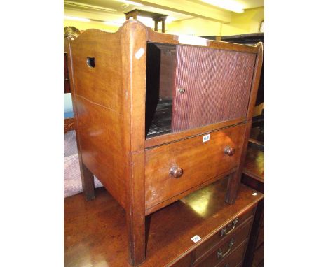 A George III mahogany night commode with gallery top, tambour front and sliding drawer, 57 cm 