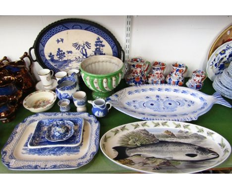 A collection of four 19th century Mason Ironstone china jugs of octagonal form with blue and white printed and infilled chino