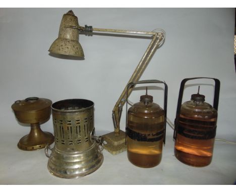 A 20th century Angle Poise desk lamp by Herbert Terry & Sons Redditch, with mottled painted finish together with a brass oil 