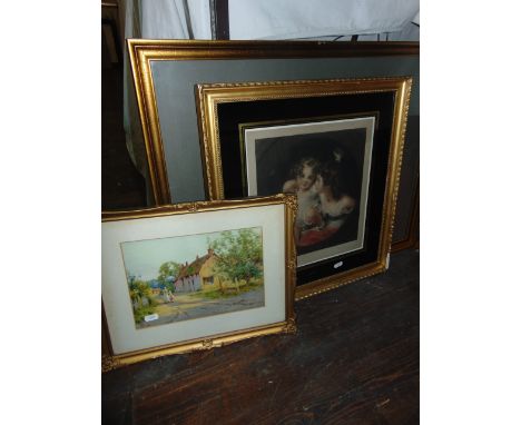 An early 20th century watercolour of a country landscape with horse drawn caravan, further figures, etc, signed bottom right 
