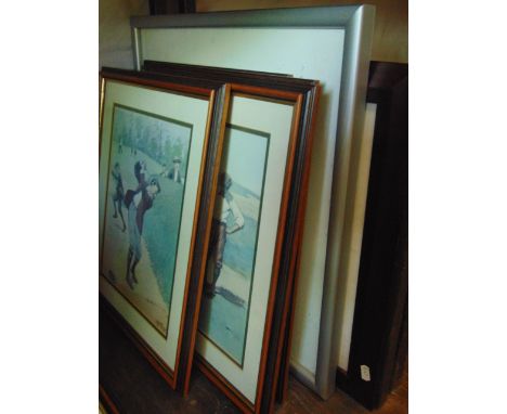 A set of five coloured prints of early 20th century style golfing scenes after A B Frost, 33 x 25 cm approx in wooden frames 