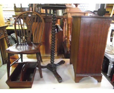 A 19th century Windsor elm and ashwood wheel back kitchen chair together with an oak occasional table, the octagonal moulded 