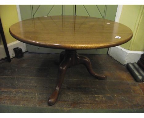 A Georgian mahogany snap top table, the single plank top, 79 cm diameter raised on a reduced vase shaped column and tripod ba