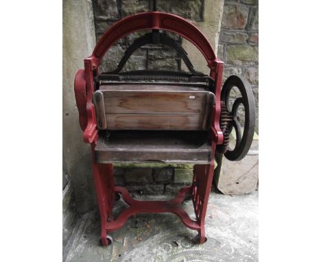 A vintage cast iron floorstanding and portable mangle stamped "Taywil" The York Machine, Bailey's Stores, Bishopston, Bristol