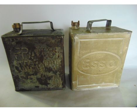 A 20th century Esso fuel can with brass Esso cap, stamped 3/; and Valor to underside,  a further 20th century fuel can in a g
