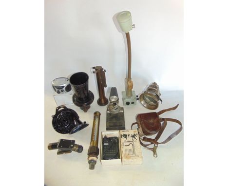 A motorcycle lamp unit stamped Jos Lucas Patent Birmingham together with an industrial microphone unit (possibly naval) stamp