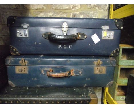 A quantity/collection of vintage luggage to include cabin trunks and a variety of small brown leather and fibre cases of vary