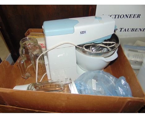 A vintage Kenwood Chef food mixer, in pale blue and cream colourway, together with a quantity of accessories, etc (PAT tested