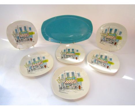 A collection of Midwinter Stylecraft sandwich wares in the Cannes pattern designed by Hugh Casson comprising a rectangular sa