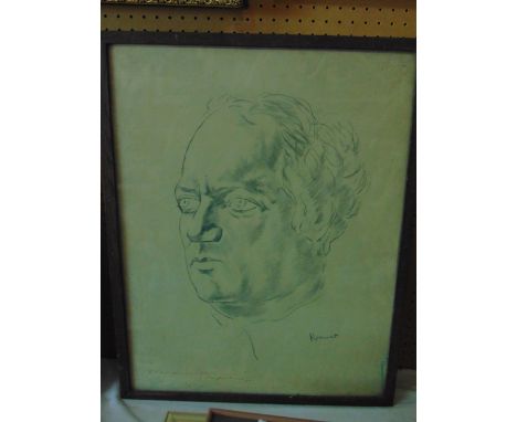 A black and white lithograph study of the head of Jacob Epstein, after Jacob Kramer, signed Kramer to plate and inscribed in 