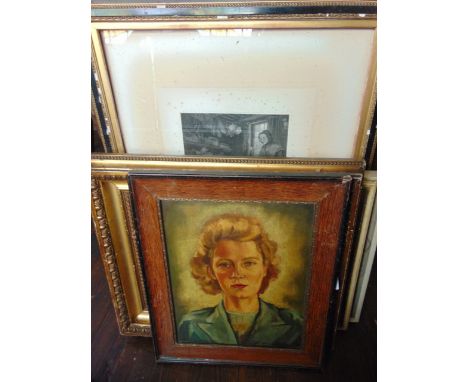 A mid-20th century oil painting on board, bust length portrait of a woman, signed bottom right H Riemenschneider and dated 46