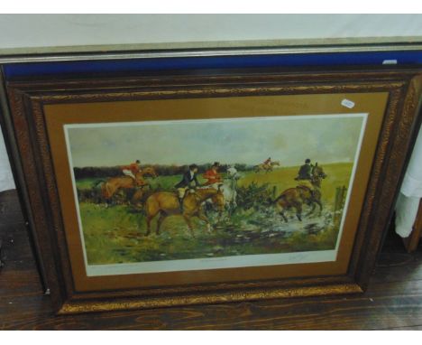 Two signed coloured limited edition prints after Michael Lyne, both showing hunting subjects - The Muddy Gateway and The Hunt